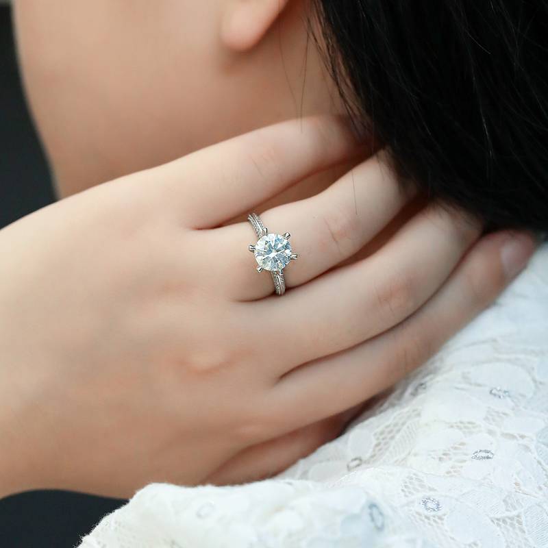 半壁江山S925银镀白金MoissaniteWomen's Ring3.0ctD级